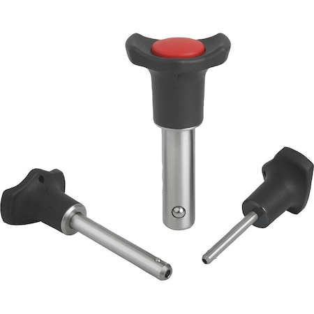 Ball Lock Pin W Mushroom Grip, Form:B Plastic Collar, D1=5, L=20, L1=5,9, L5=25,9, Stainless Steel